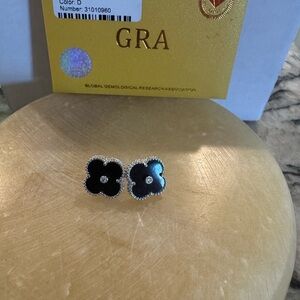 Black and Silver Floral Stud Earrings